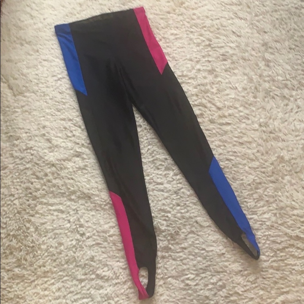 VINTAGE 80s 90s Black Color Block Stirrup Leggings